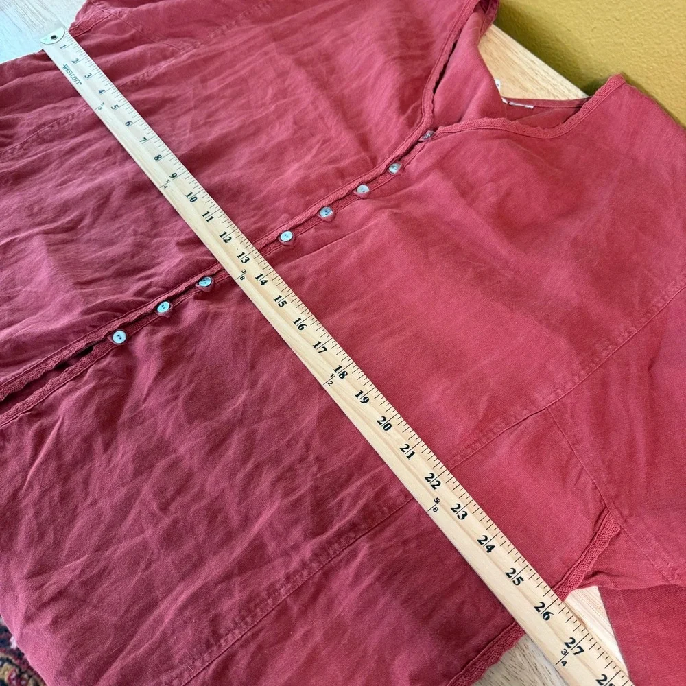 J. Jill Red Linen Blend Crochet Trim Tunic Top Size 3X Button V-Neck Lagenlook - Picture 7 of 9